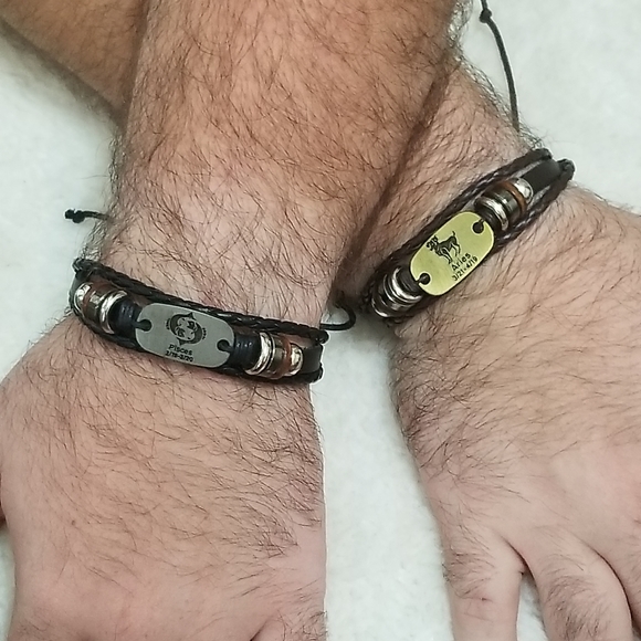 Zodiac Sign Leather Adjustable Bracelet Unisex New - Picture 11 of 12